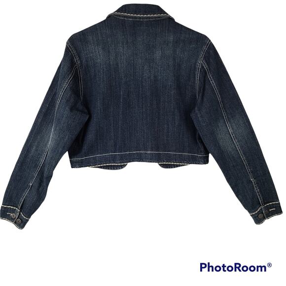 Ethyl cropped dark denim jacket saddle stitching Medium - Picture 2 of 4
